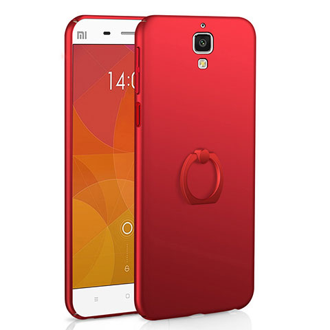 Funda Dura Plastico Rigida Carcasa Mate con Anillo de dedo Soporte A01 para Xiaomi Mi 4 LTE Rojo