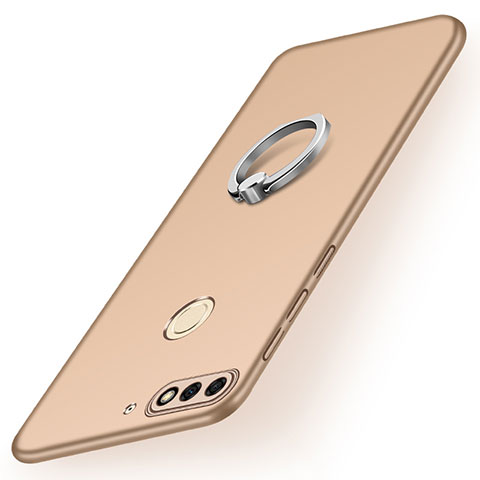 Funda Dura Plastico Rigida Carcasa Mate con Anillo de dedo Soporte A02 para Huawei Honor 7C Oro