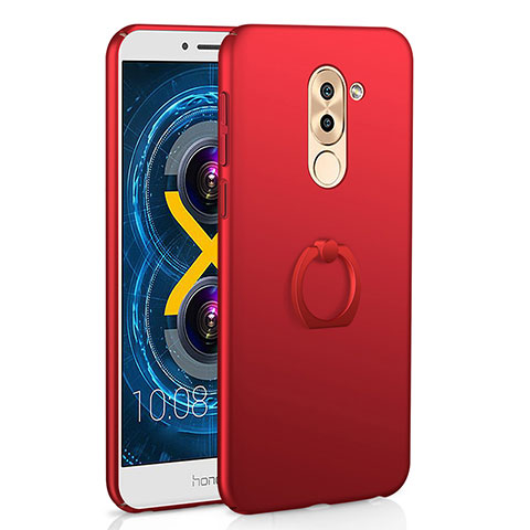 Funda Dura Plastico Rigida Carcasa Mate con Anillo de dedo Soporte A02 para Huawei Mate 9 Lite Rojo