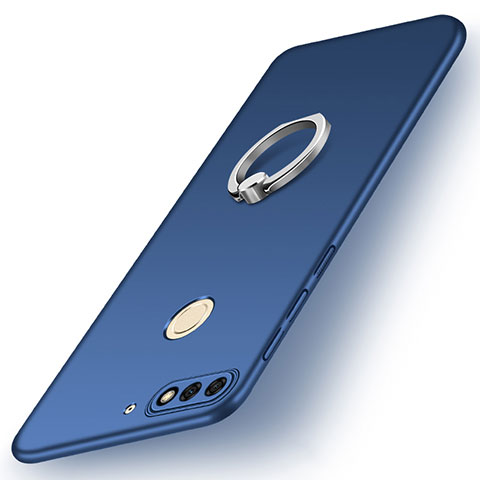 Funda Dura Plastico Rigida Carcasa Mate con Anillo de dedo Soporte A02 para Huawei Y7 (2018) Azul