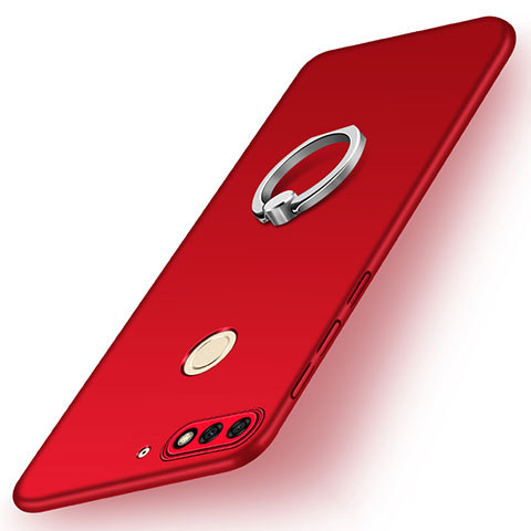 Funda Dura Plastico Rigida Carcasa Mate con Anillo de dedo Soporte A02 para Huawei Y7 (2018) Rojo