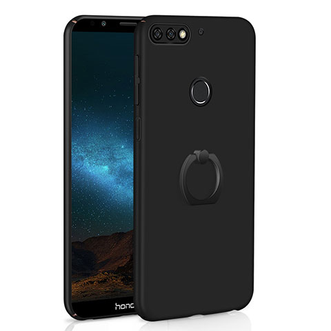 Funda Dura Plastico Rigida Carcasa Mate con Anillo de dedo Soporte A03 para Huawei Enjoy 8 Negro