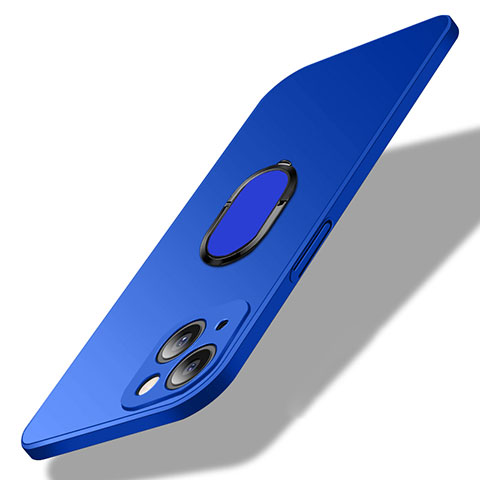 Funda Dura Plastico Rigida Carcasa Mate con Magnetico Anillo de dedo Soporte A01 para Apple iPhone 13 Mini Azul