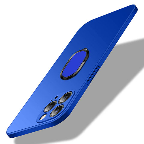 Funda Dura Plastico Rigida Carcasa Mate con Magnetico Anillo de dedo Soporte A01 para Apple iPhone 14 Pro Max Azul