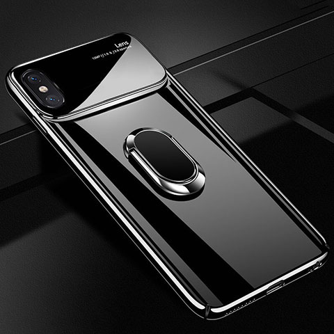 Funda Dura Plastico Rigida Carcasa Mate con Magnetico Anillo de dedo Soporte A01 para Apple iPhone Xs Max Negro