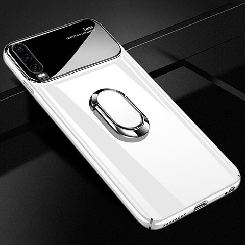 Funda Dura Plastico Rigida Carcasa Mate con Magnetico Anillo de dedo Soporte A01 para Huawei P30 Blanco