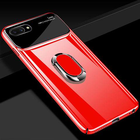 Funda Dura Plastico Rigida Carcasa Mate con Magnetico Anillo de dedo Soporte A01 para Oppo A12e Rojo