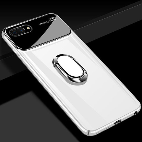 Funda Dura Plastico Rigida Carcasa Mate con Magnetico Anillo de dedo Soporte A01 para Oppo A5 Blanco