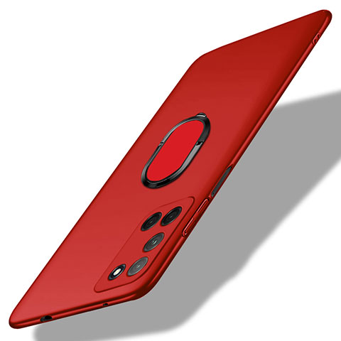 Funda Dura Plastico Rigida Carcasa Mate con Magnetico Anillo de dedo Soporte A01 para Oppo A92 Rojo