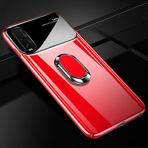 Funda Dura Plastico Rigida Carcasa Mate con Magnetico Anillo de dedo Soporte A01 para Oppo Find X2 Rojo