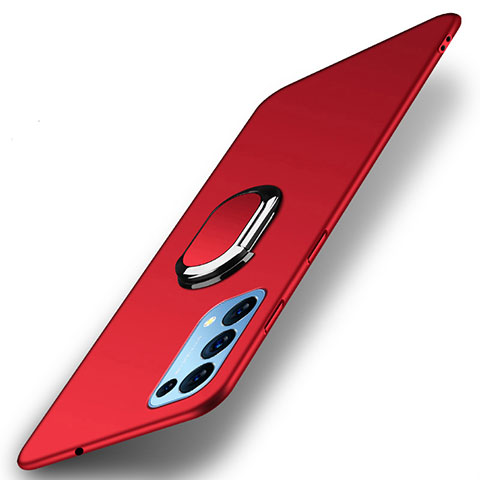 Funda Dura Plastico Rigida Carcasa Mate con Magnetico Anillo de dedo Soporte A01 para Oppo Find X3 Lite 5G Rojo