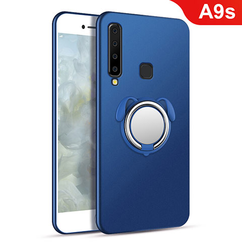 Funda Dura Plastico Rigida Carcasa Mate con Magnetico Anillo de dedo Soporte A01 para Samsung Galaxy A9s Azul