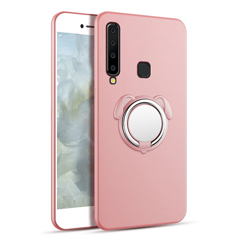 Funda Dura Plastico Rigida Carcasa Mate con Magnetico Anillo de dedo Soporte A01 para Samsung Galaxy A9s Oro Rosa