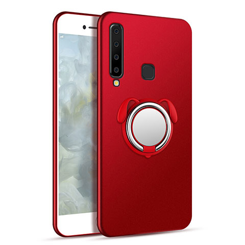 Funda Dura Plastico Rigida Carcasa Mate con Magnetico Anillo de dedo Soporte A01 para Samsung Galaxy A9s Rojo