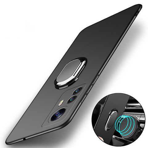 Funda Dura Plastico Rigida Carcasa Mate con Magnetico Anillo de dedo Soporte A01 para Xiaomi Mi 12 5G Negro