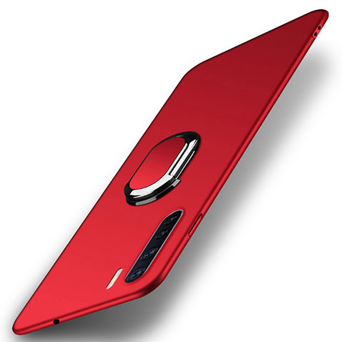 Funda Dura Plastico Rigida Carcasa Mate con Magnetico Anillo de dedo Soporte A02 para Oppo A91 Rojo