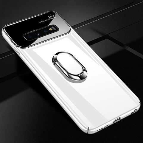 Funda Dura Plastico Rigida Carcasa Mate con Magnetico Anillo de dedo Soporte A02 para Samsung Galaxy S10 5G Blanco