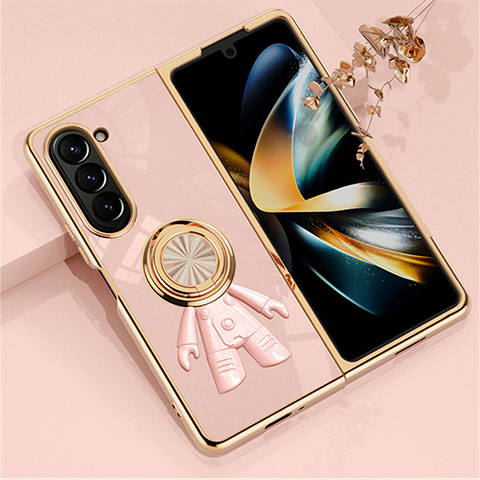 Funda Dura Plastico Rigida Carcasa Mate con Magnetico Anillo de dedo Soporte AN2 para Samsung Galaxy Z Fold5 5G Oro Rosa