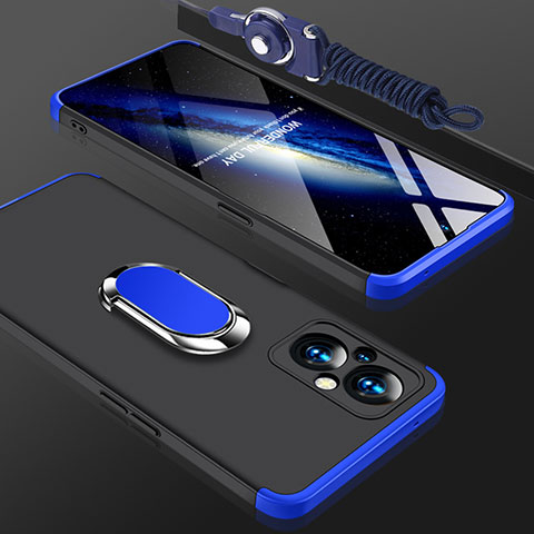 Funda Dura Plastico Rigida Carcasa Mate con Magnetico Anillo de dedo Soporte GK1 para Oppo F21 Pro 5G Azul y Negro