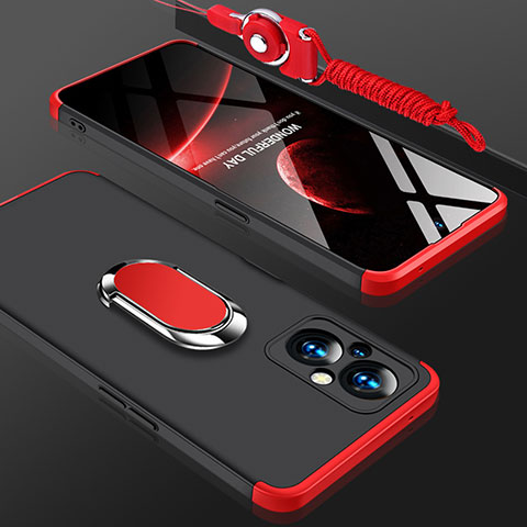 Funda Dura Plastico Rigida Carcasa Mate con Magnetico Anillo de dedo Soporte GK1 para Oppo F21 Pro 5G Rojo y Negro