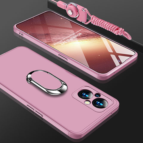 Funda Dura Plastico Rigida Carcasa Mate con Magnetico Anillo de dedo Soporte GK1 para Oppo F21s Pro 5G Oro Rosa