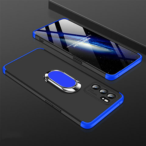 Funda Dura Plastico Rigida Carcasa Mate con Magnetico Anillo de dedo Soporte GK1 para Oppo Reno6 5G Azul y Negro