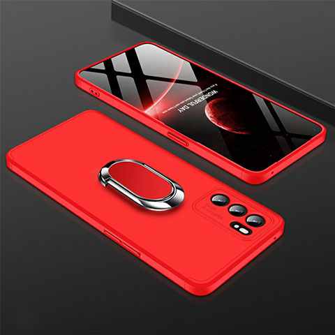 Funda Dura Plastico Rigida Carcasa Mate con Magnetico Anillo de dedo Soporte GK1 para Oppo Reno6 5G Rojo