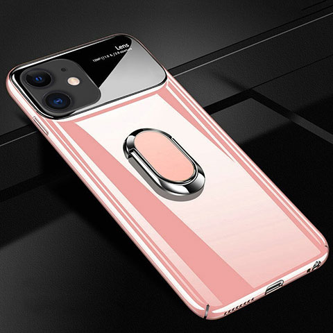 Funda Dura Plastico Rigida Carcasa Mate con Magnetico Anillo de dedo Soporte P01 para Apple iPhone 11 Oro Rosa