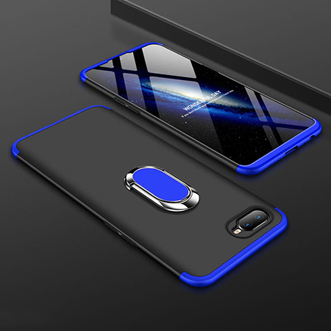 Funda Dura Plastico Rigida Carcasa Mate con Magnetico Anillo de dedo Soporte P01 para Oppo K1 Azul y Negro