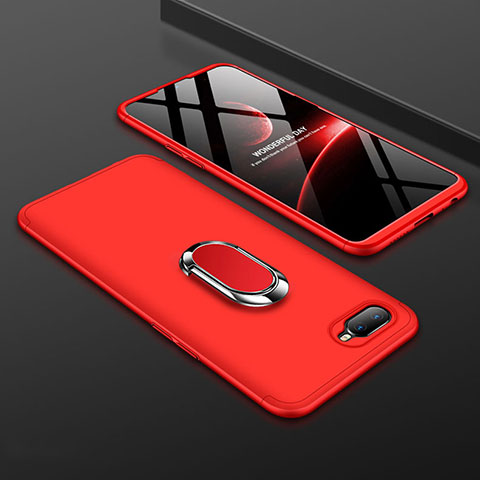 Funda Dura Plastico Rigida Carcasa Mate con Magnetico Anillo de dedo Soporte P01 para Oppo R15X Rojo