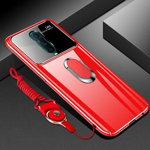 Funda Dura Plastico Rigida Carcasa Mate con Magnetico Anillo de dedo Soporte P01 para Oppo RX17 Pro Rojo