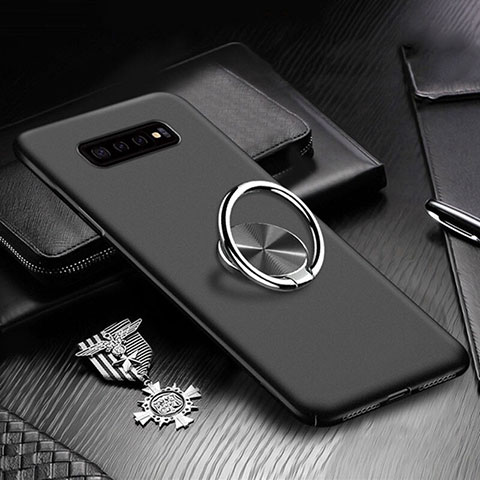 Funda Dura Plastico Rigida Carcasa Mate con Magnetico Anillo de dedo Soporte P01 para Samsung Galaxy S10 5G Negro