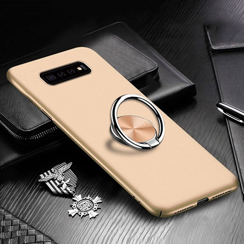 Funda Dura Plastico Rigida Carcasa Mate con Magnetico Anillo de dedo Soporte P01 para Samsung Galaxy S10 Plus Oro