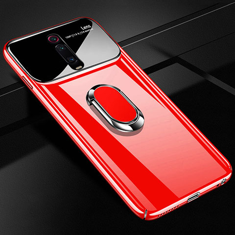 Funda Dura Plastico Rigida Carcasa Mate con Magnetico Anillo de dedo Soporte P01 para Xiaomi Mi 9T Rojo