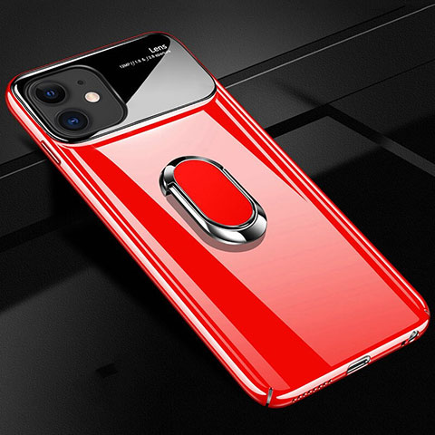 Funda Dura Plastico Rigida Carcasa Mate con Magnetico Anillo de dedo Soporte P02 para Apple iPhone 11 Rojo