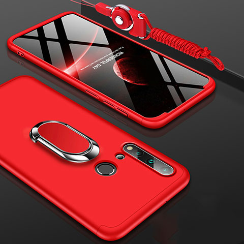 Funda Dura Plastico Rigida Carcasa Mate con Magnetico Anillo de dedo Soporte P02 para Huawei Nova 5i Rojo