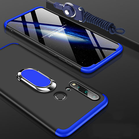 Funda Dura Plastico Rigida Carcasa Mate con Magnetico Anillo de dedo Soporte P02 para Huawei P20 Lite (2019) Azul y Negro