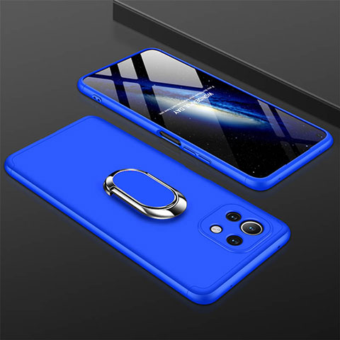 Funda Dura Plastico Rigida Carcasa Mate con Magnetico Anillo de dedo Soporte P02 para Xiaomi Mi 11 5G Azul