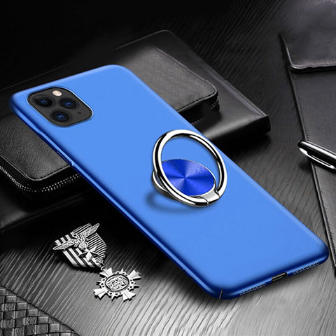 Funda Dura Plastico Rigida Carcasa Mate con Magnetico Anillo de dedo Soporte P03 para Apple iPhone 11 Pro Azul