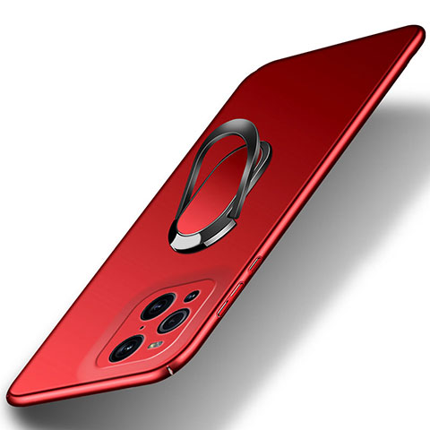 Funda Dura Plastico Rigida Carcasa Mate con Magnetico Anillo de dedo Soporte para Oppo Find X3 5G Rojo