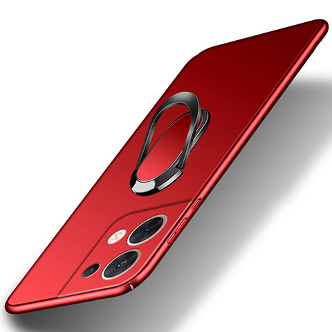 Funda Dura Plastico Rigida Carcasa Mate con Magnetico Anillo de dedo Soporte para Oppo Reno9 5G Rojo