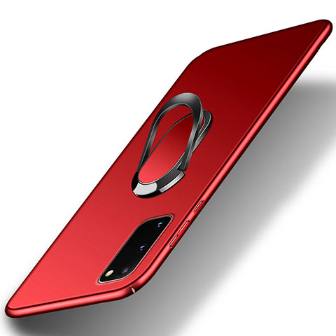 Funda Dura Plastico Rigida Carcasa Mate con Magnetico Anillo de dedo Soporte para Samsung Galaxy S20 FE 4G Rojo