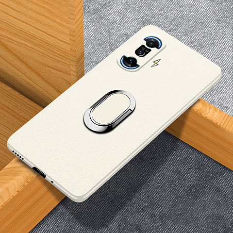 Funda Dura Plastico Rigida Carcasa Mate con Magnetico Anillo de dedo Soporte para Xiaomi Poco F3 GT 5G Blanco