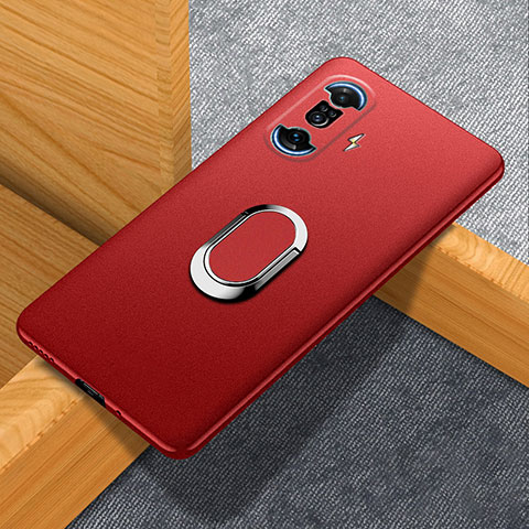 Funda Dura Plastico Rigida Carcasa Mate con Magnetico Anillo de dedo Soporte para Xiaomi Redmi K40 Gaming 5G Rojo