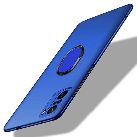 Funda Dura Plastico Rigida Carcasa Mate con Magnetico Anillo de dedo Soporte para Xiaomi Redmi K40 Pro 5G Azul