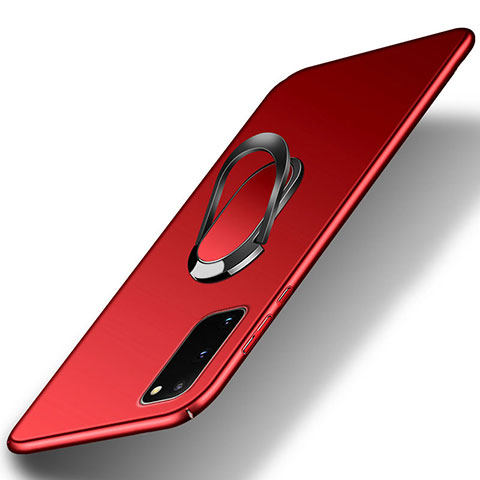 Funda Dura Plastico Rigida Carcasa Mate con Magnetico Anillo de dedo Soporte S01 para Samsung Galaxy S20 Rojo