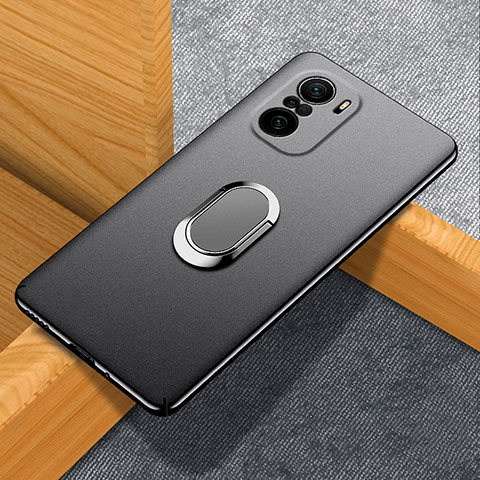 Funda Dura Plastico Rigida Carcasa Mate con Magnetico Anillo de dedo Soporte S01 para Xiaomi Redmi K40 Pro+ Plus 5G Negro