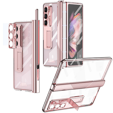 Funda Dura Plastico Rigida Carcasa Mate con Soporte ZL8 para Samsung Galaxy Z Fold5 5G Oro Rosa