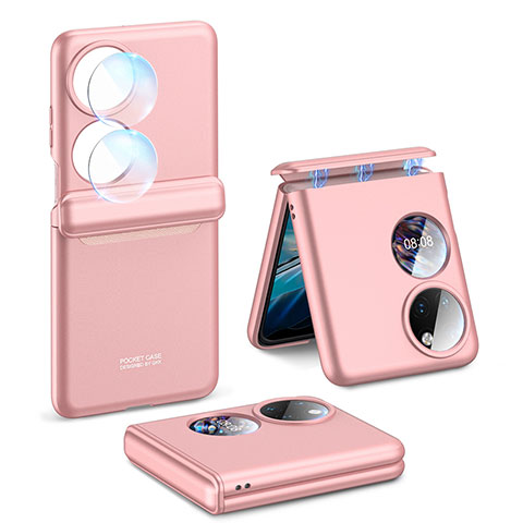 Funda Dura Plastico Rigida Carcasa Mate Frontal y Trasera 360 Grados AC3 para Huawei P60 Pocket Oro Rosa