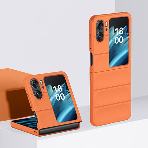 Funda Dura Plastico Rigida Carcasa Mate Frontal y Trasera 360 Grados BH1 para Oppo Find N2 Flip 5G Naranja